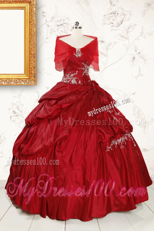 Wine Red Appliques Sweetheart 2016 Quinceanera Dress 